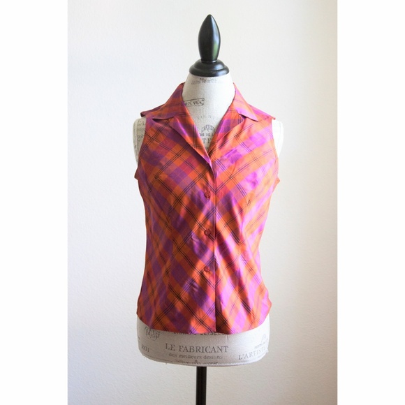 Vintage Orange & Magenta Plaid Top - Picture 2 of 5